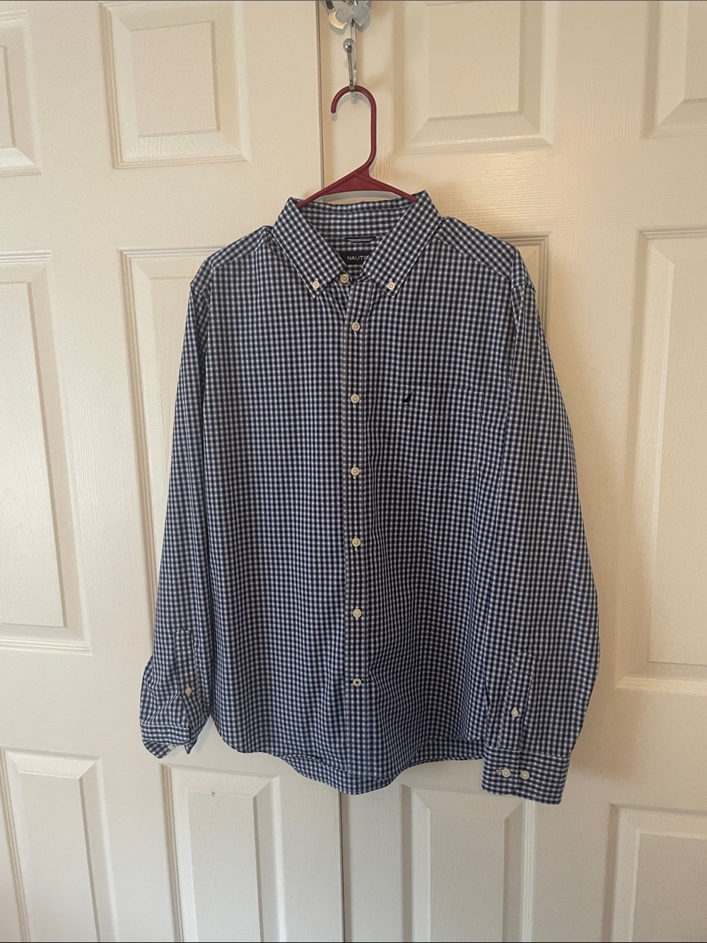 Nautica Navy and White Gingham Button-Down Shirt